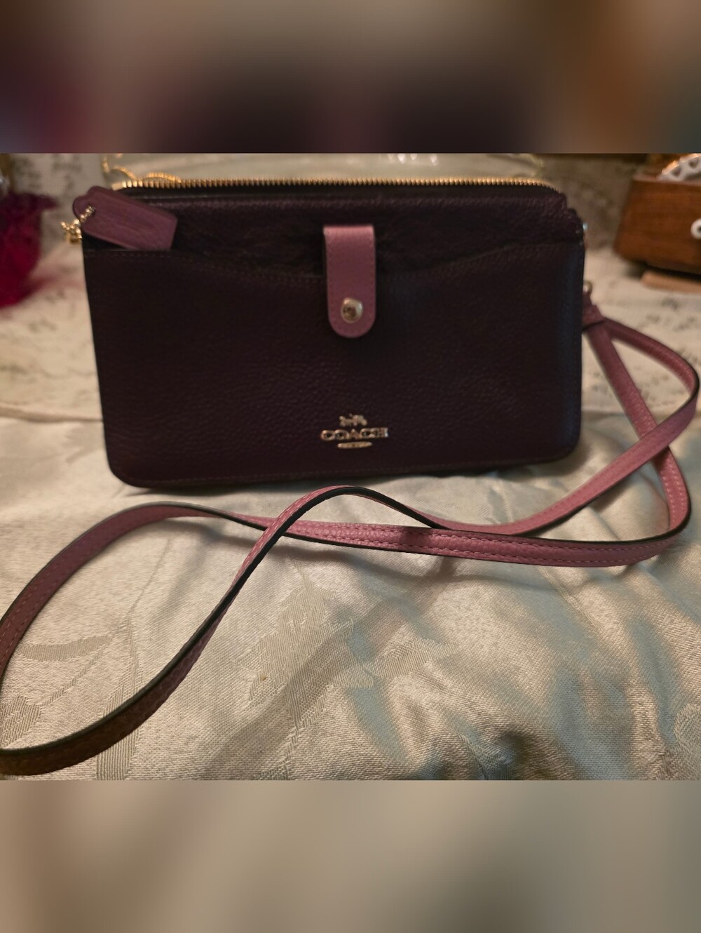 Coach Noa Pop-Up Messanger Bag In Plum Multi. Pebble Leather With Hang Tag.